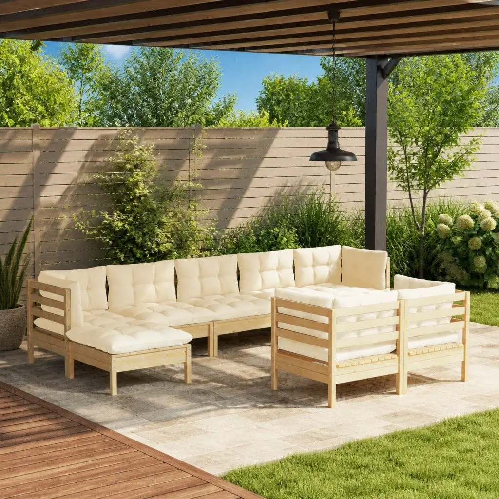 Garden Lounge Set Cream 9 Piece Modular Outdoor Patio Furniture with Cushions