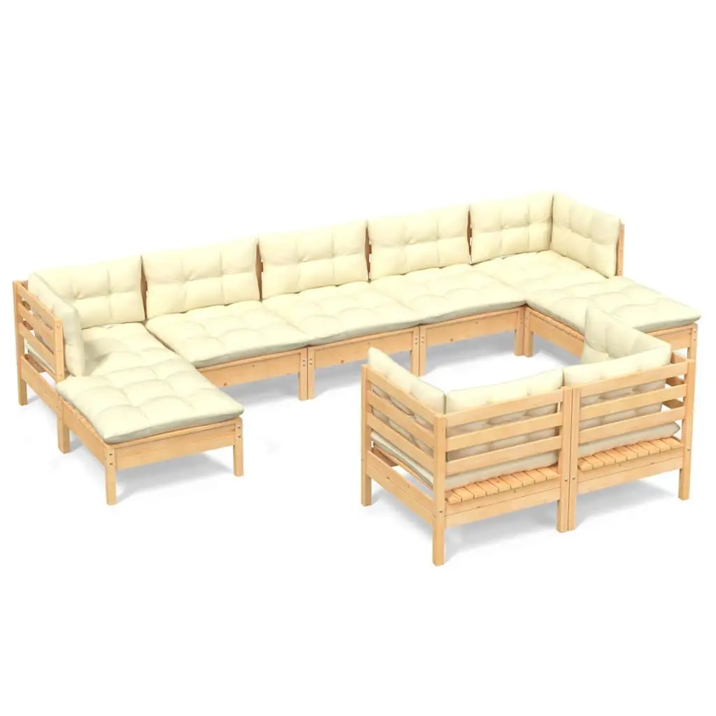 Garden Lounge Set Cream 9 Piece Modular Outdoor Patio Furniture with Cushions