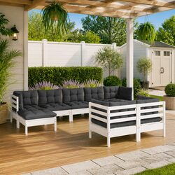 Garden Lounge Set 9 Piece Outdoor Patio Furniture White Cushions Modular