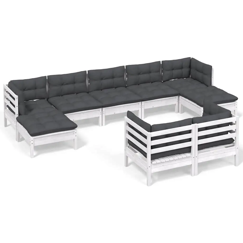 Garden Lounge Set White 9 Piece Modular Outdoor Patio Furniture with Cushions