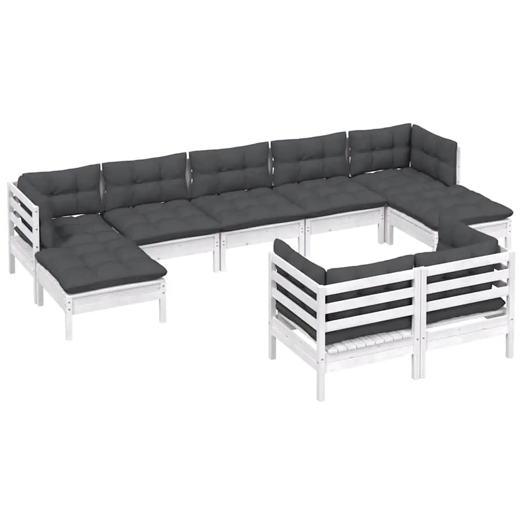Garden Lounge Set White 9 Piece Modular Outdoor Patio Furniture with Cushions