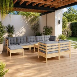 Garden Lounge Set 10 Piece Outdoor Furniture Patio Seating Grey Cushions Modular