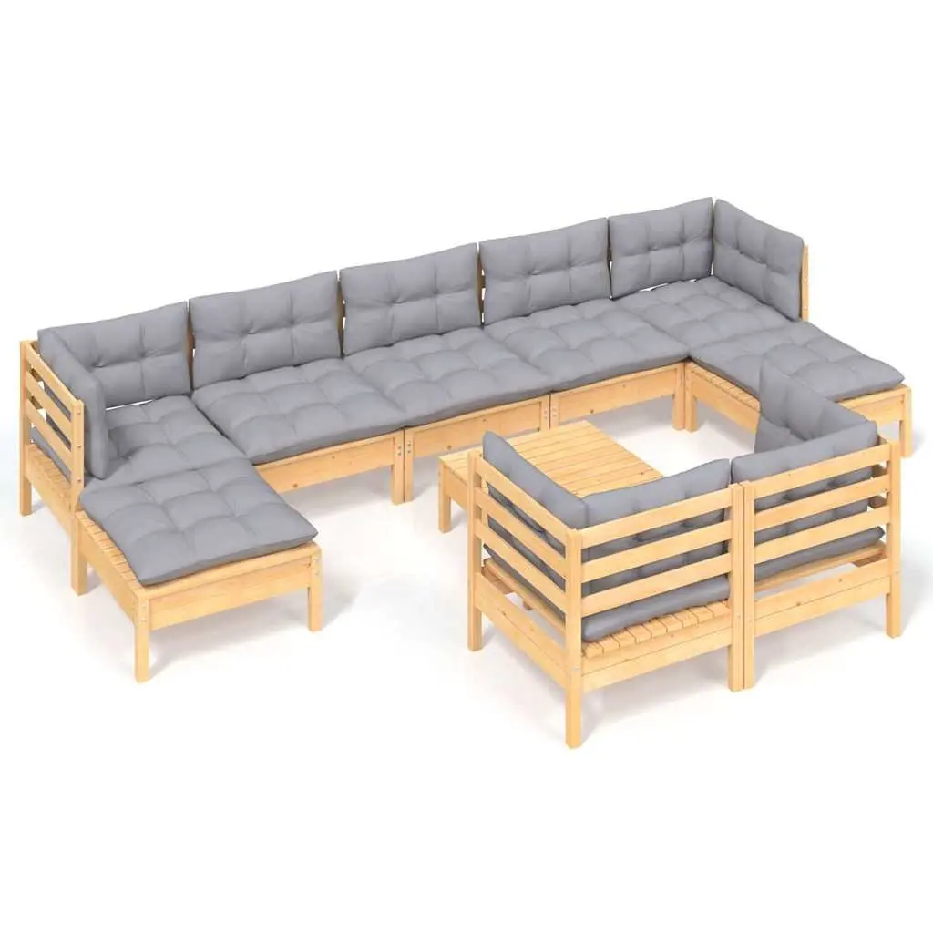 Garden Lounge Set 10 Piece Outdoor Furniture Patio Seating Grey Cushions Modular
