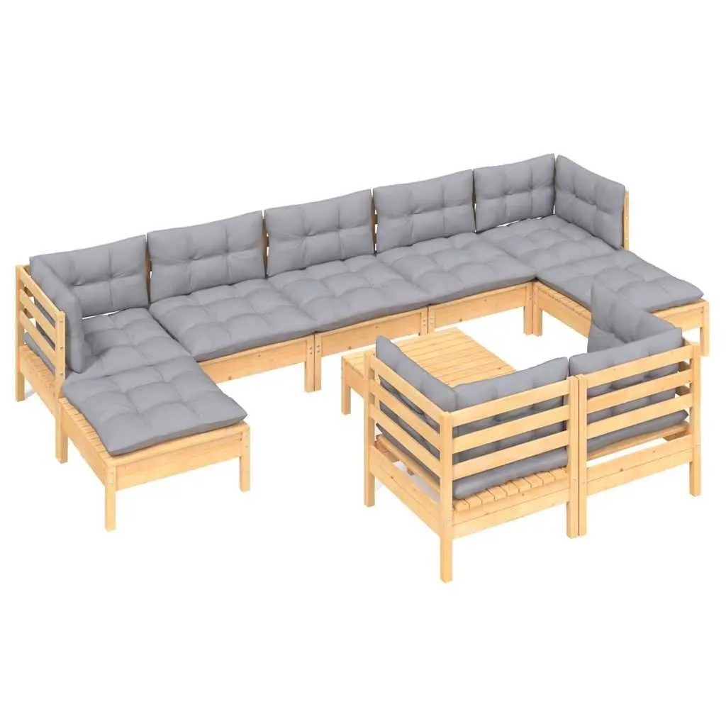 Garden Lounge Set 10 Piece Outdoor Furniture Patio Seating Grey Cushions Modular