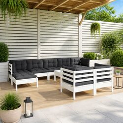 Garden Lounge Set 10 Piece White Pinewood Outdoor Patio Furniture with Cushions
