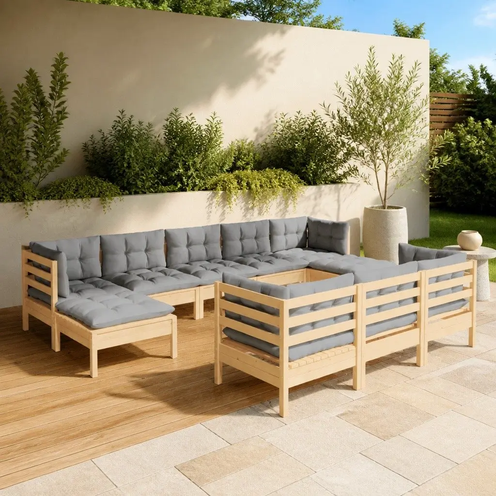 Garden Lounge Set 10 Piece Outdoor Furniture Patio Sofa Grey Cushions Modular