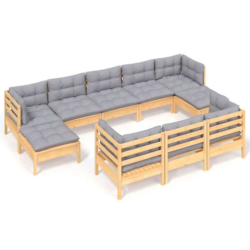 Garden Lounge Set 10 Piece Outdoor Furniture Patio Sofa Grey Cushions Modular