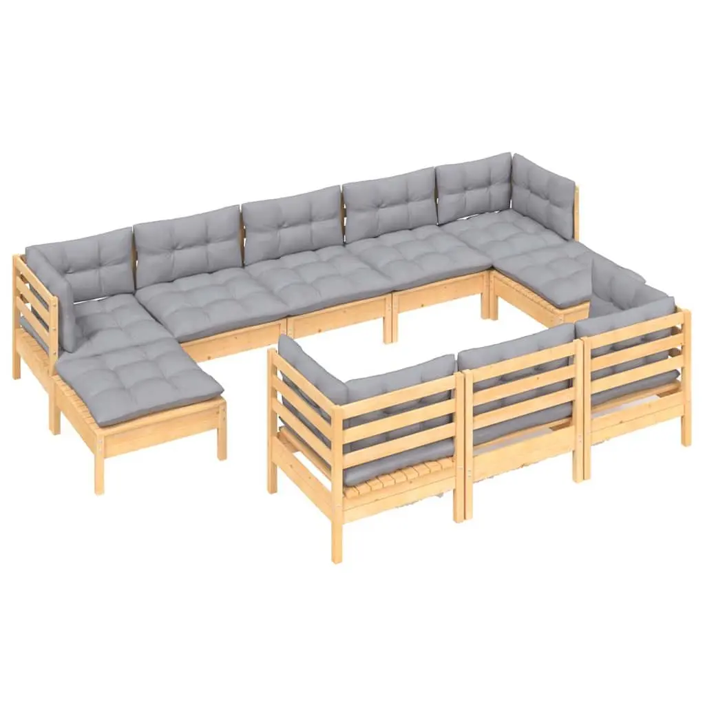 Garden Lounge Set 10 Piece Outdoor Furniture Patio Sofa Grey Cushions Modular