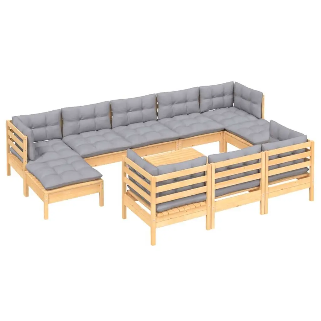Garden Lounge Set 11 Piece Outdoor Furniture Patio Seating Grey Cushions
