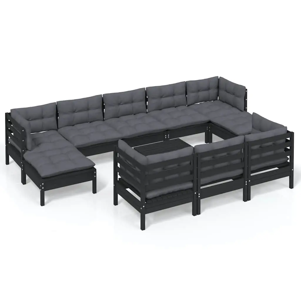 Garden Lounge Set 11 Piece Black Outdoor Patio Furniture with Cushions Modular