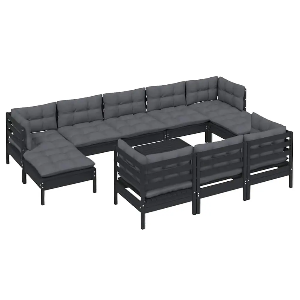 Garden Lounge Set 11 Piece Black Outdoor Patio Furniture with Cushions Modular