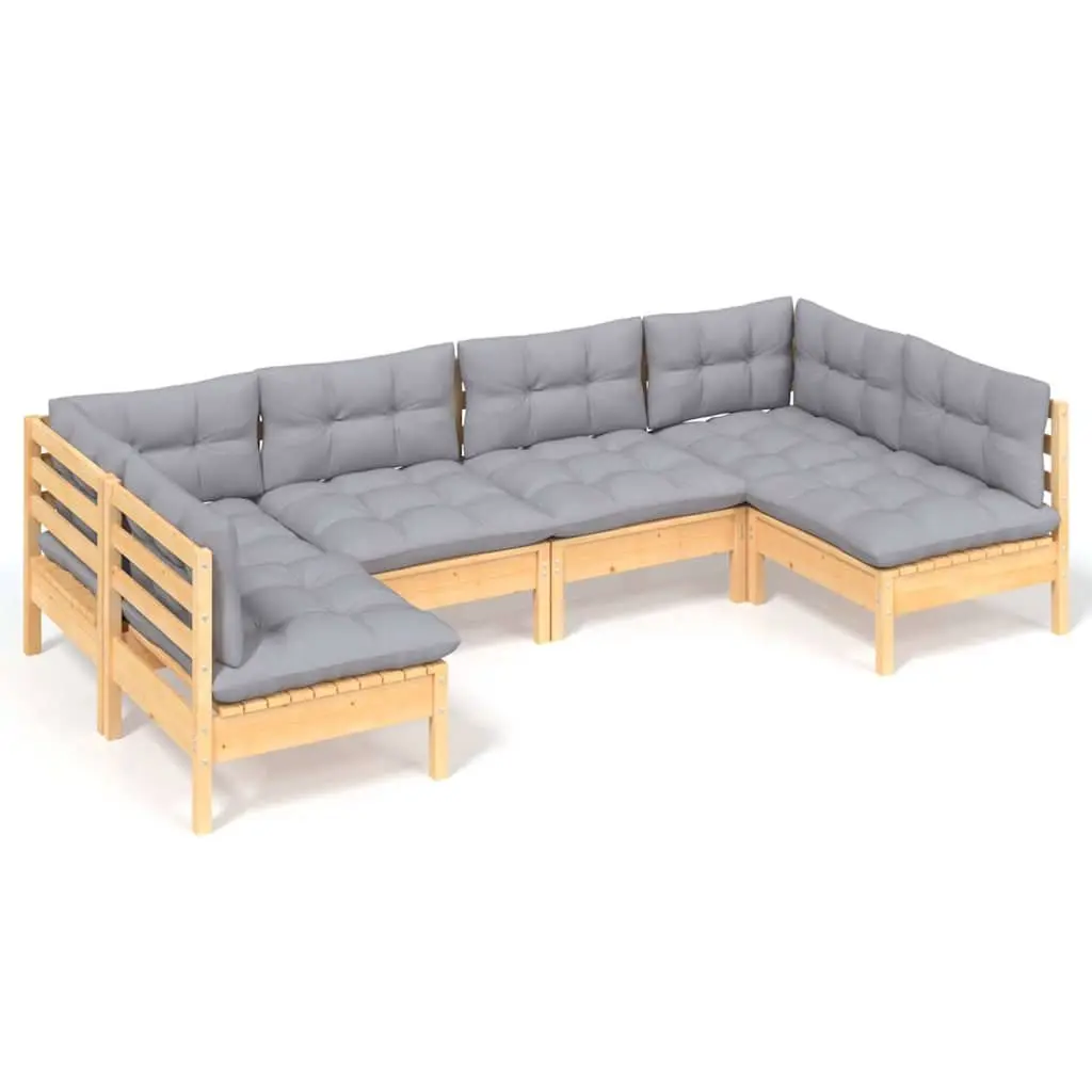 Garden Lounge Set 6 Piece Outdoor Patio Furniture with Grey Cushions Pinewood