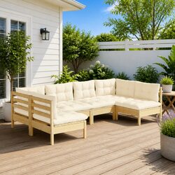 Garden Lounge Set 6 Piece Outdoor Furniture Patio Sofa Modular Sectional Cream
