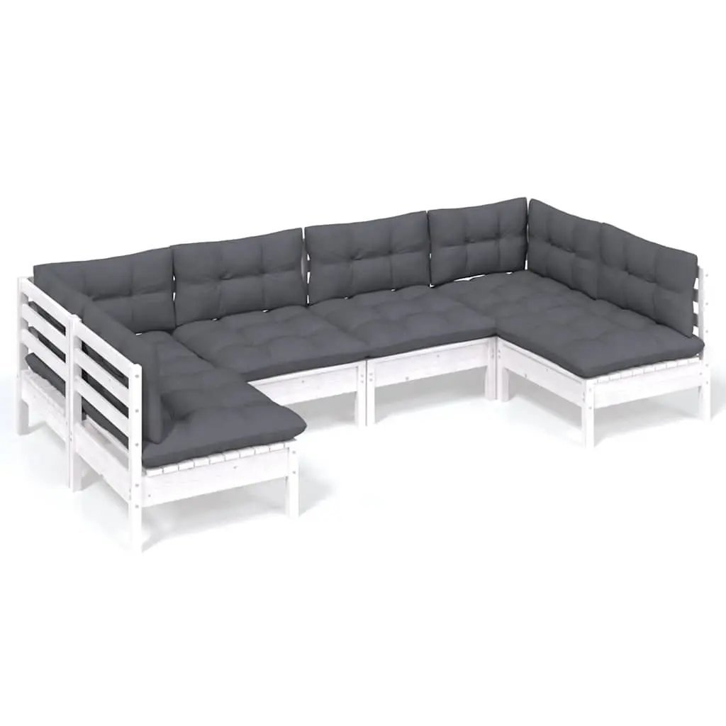 Garden Lounge Set 6 Piece Outdoor Furniture with Cushions White Patio Seating