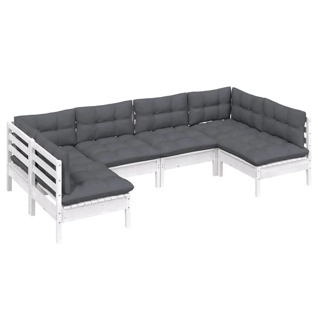 Garden Lounge Set 6 Piece Outdoor Furniture with Cushions White Patio Seating