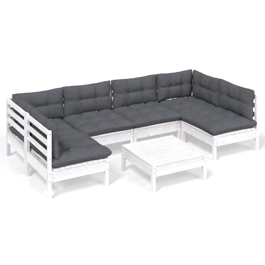 Garden Lounge Set White 7 Piece Solid Pinewood Outdoor Furniture with Cushions