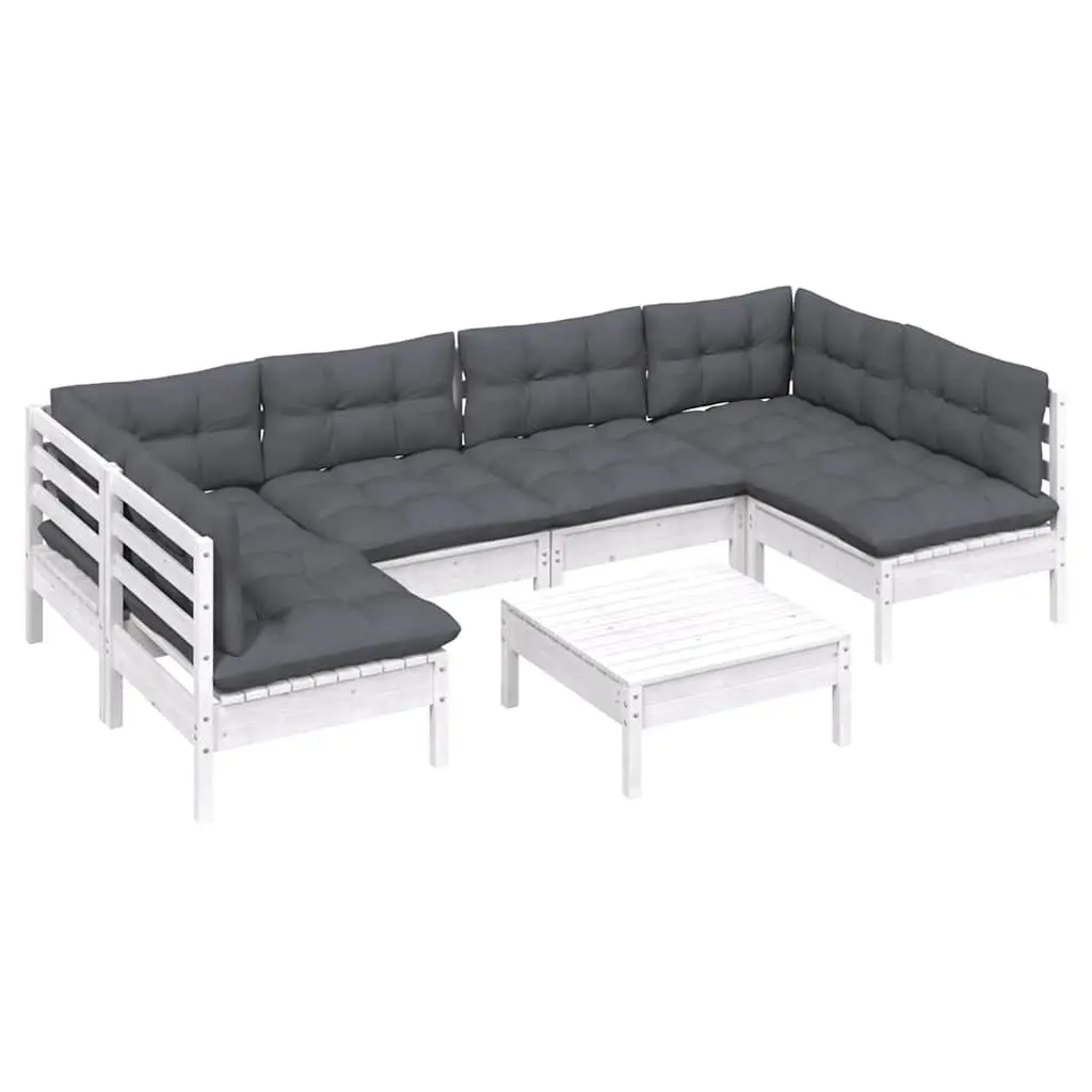 Garden Lounge Set White 7 Piece Solid Pinewood Outdoor Furniture with Cushions