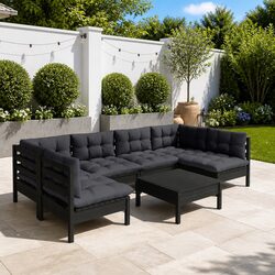 Compact 7 Piece Garden Lounge Set – Black Pinewood
