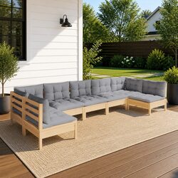 Garden Lounge Set 7 Piece Outdoor Furniture Patio Sofa Grey Cushions Pinewood