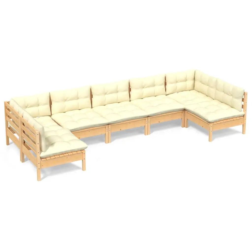 Garden Lounge Set 7 Piece Outdoor Patio Furniture Solid Pinewood Modular Cream