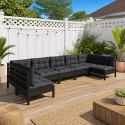 Concise Black 7 Piece Lounge Set with Cushions