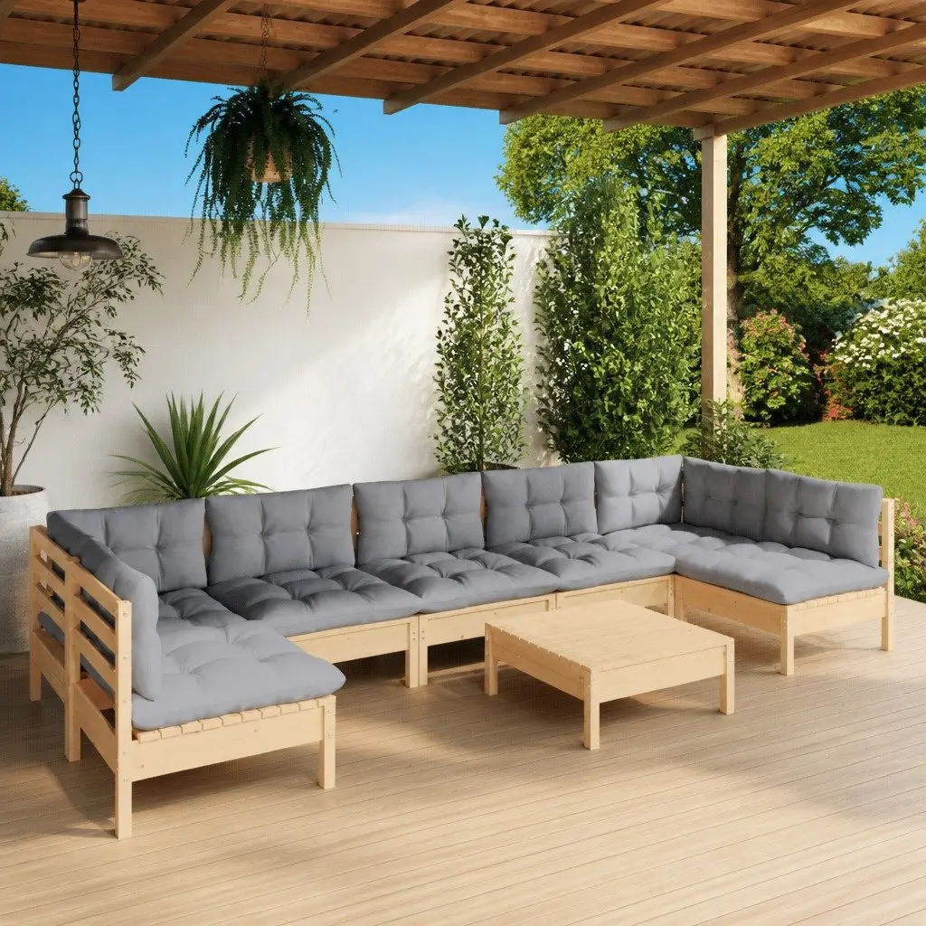 Garden Lounge Set 8 Piece Solid Pinewood Outdoor Patio Furniture with Grey