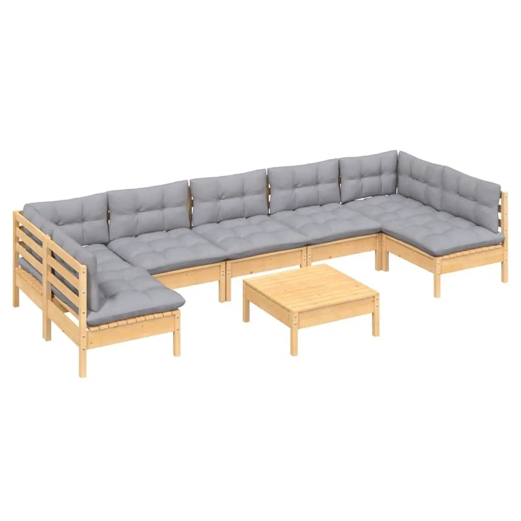 Garden Lounge Set 8 Piece Solid Pinewood Outdoor Patio Furniture with Grey