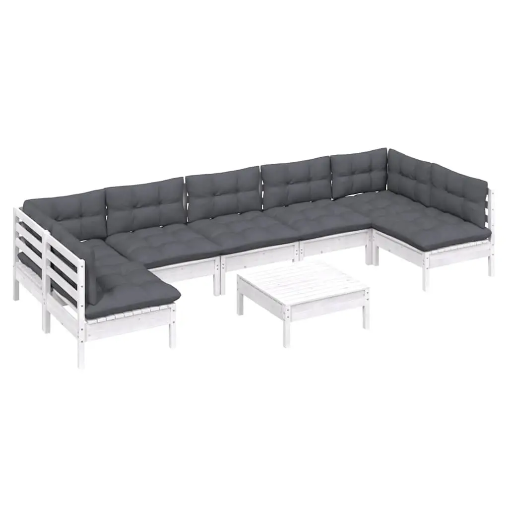Garden Lounge Set White 8 Piece Solid Pinewood Modular Outdoor Patio Furniture