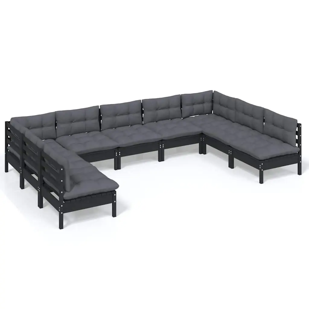 Garden Lounge Set Black 9 Piece Outdoor Patio Furniture Solid Pinewood with Cushions
