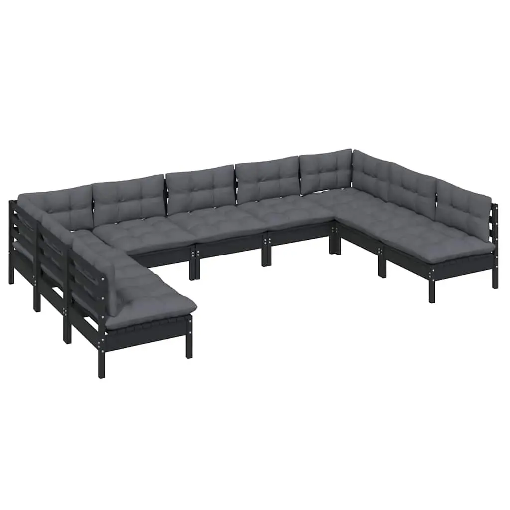 Garden Lounge Set Black 9 Piece Outdoor Patio Furniture Solid Pinewood with Cushions