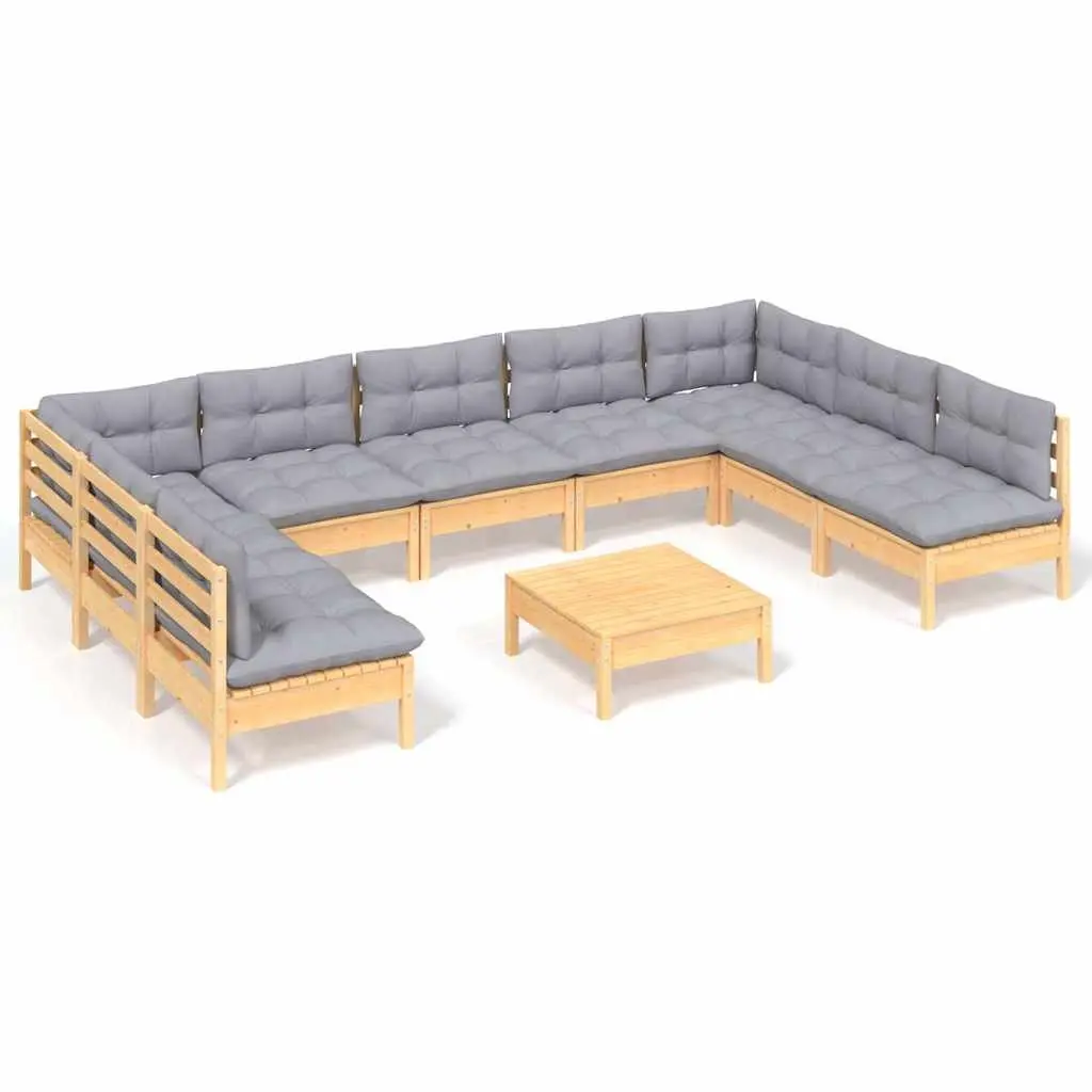 Garden Lounge Set 10 Piece Outdoor Patio Furniture Grey Cushions Modular