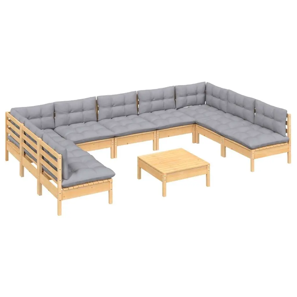 Garden Lounge Set 10 Piece Outdoor Patio Furniture Grey Cushions Modular