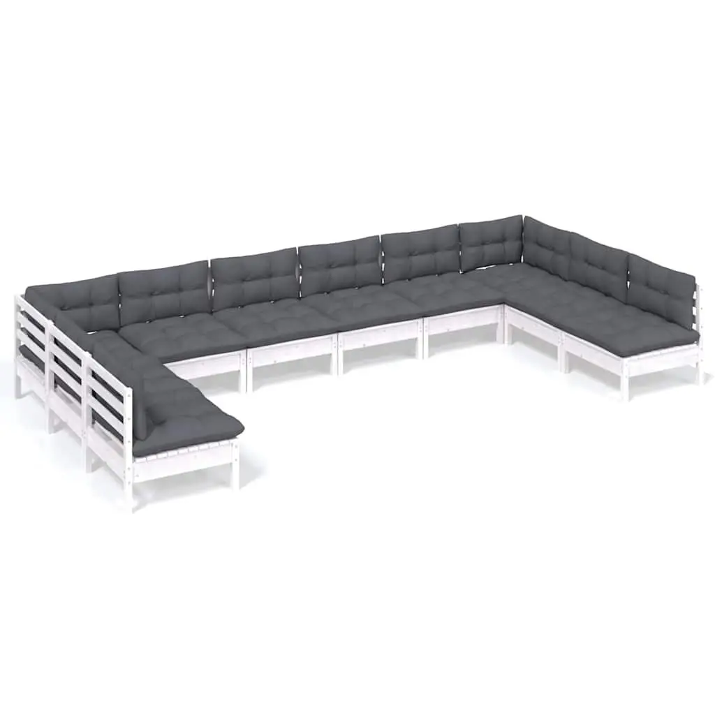 Garden Lounge Set 10 Piece Outdoor Patio Furniture White with Cushions Modular