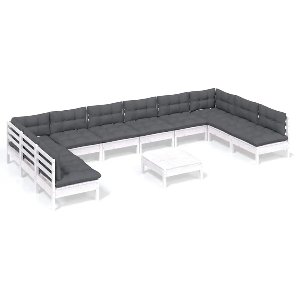 Garden Lounge Set 11 Piece Outdoor Furniture Patio Sofa Modular White Cushions