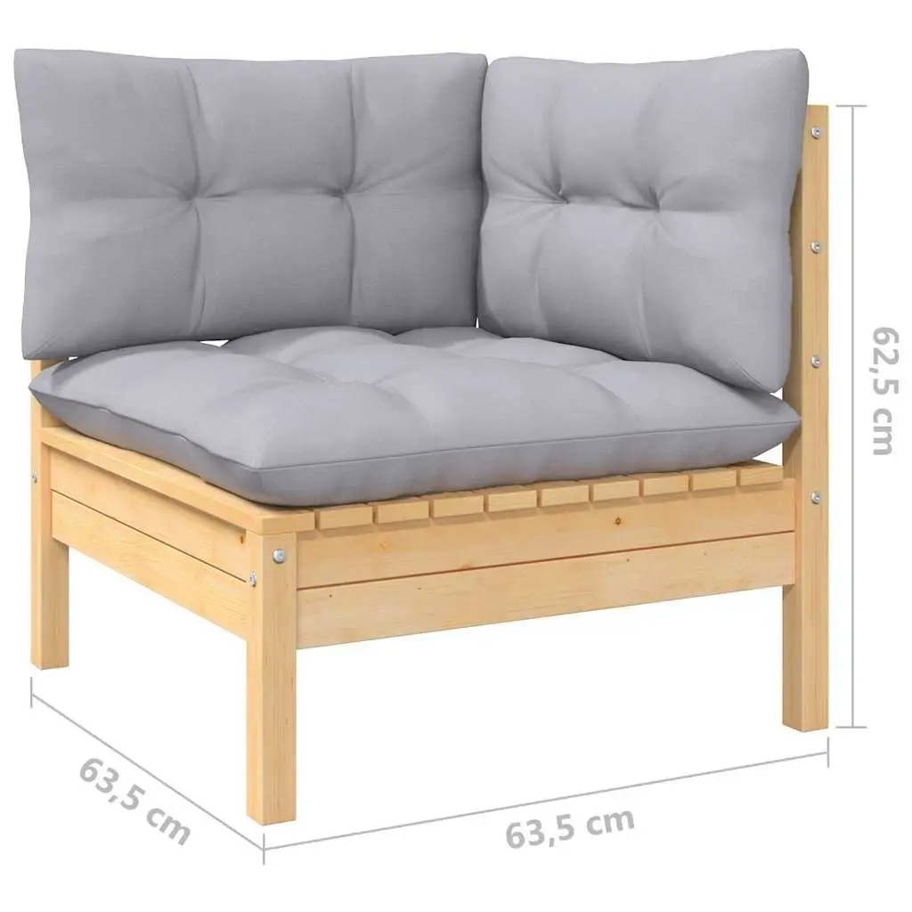 Garden Lounge Set 11 Piece Modular Outdoor Furniture Grey Cushions Pinewood