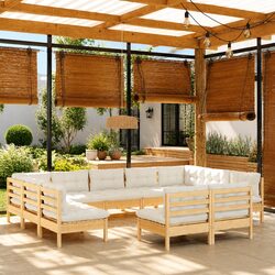 Garden Lounge Set 11 Piece Outdoor Furniture Modular Solid Wood Cream Cushions