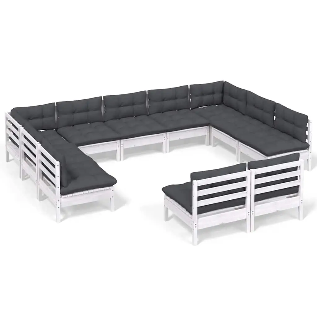Garden Lounge Set 11 Piece Outdoor Furniture White Solid Pinewood with Cushions