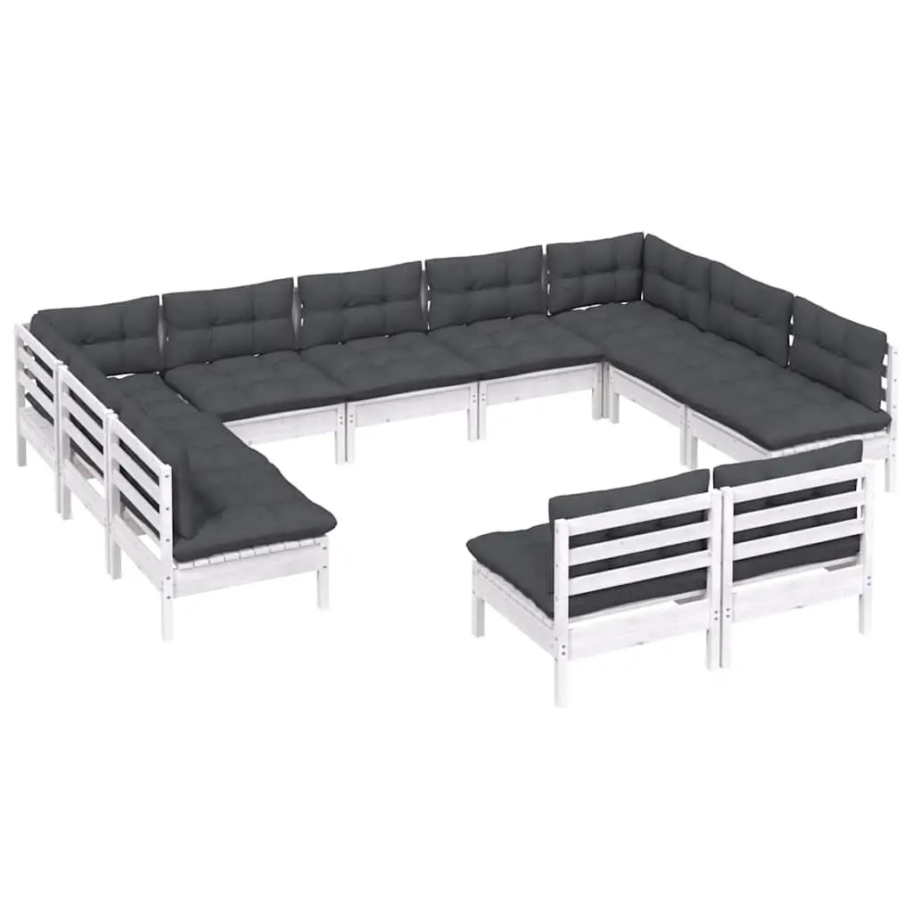 Garden Lounge Set 11 Piece Outdoor Furniture White Solid Pinewood with Cushions