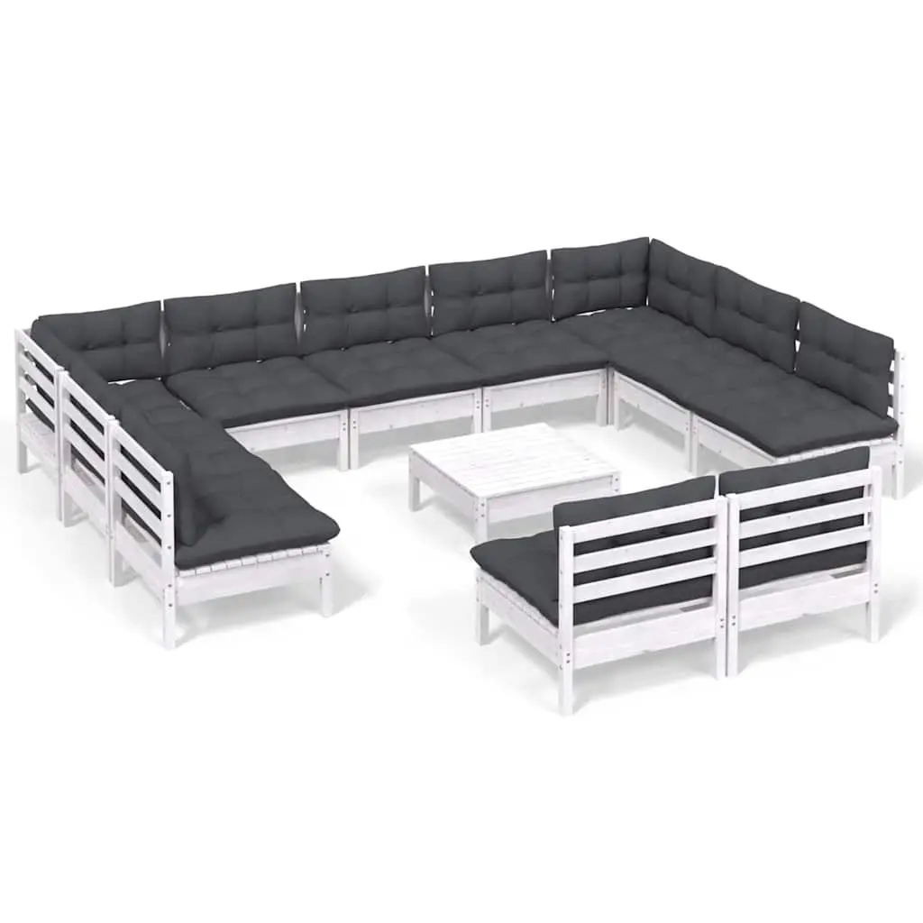 Garden Lounge Set 12 Piece Outdoor Patio Furniture White Pinewood with Cushions