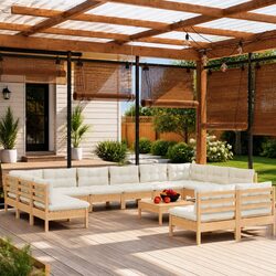 Garden Lounge Set 13 Piece Outdoor Patio Furniture Modular Pinewood Cream