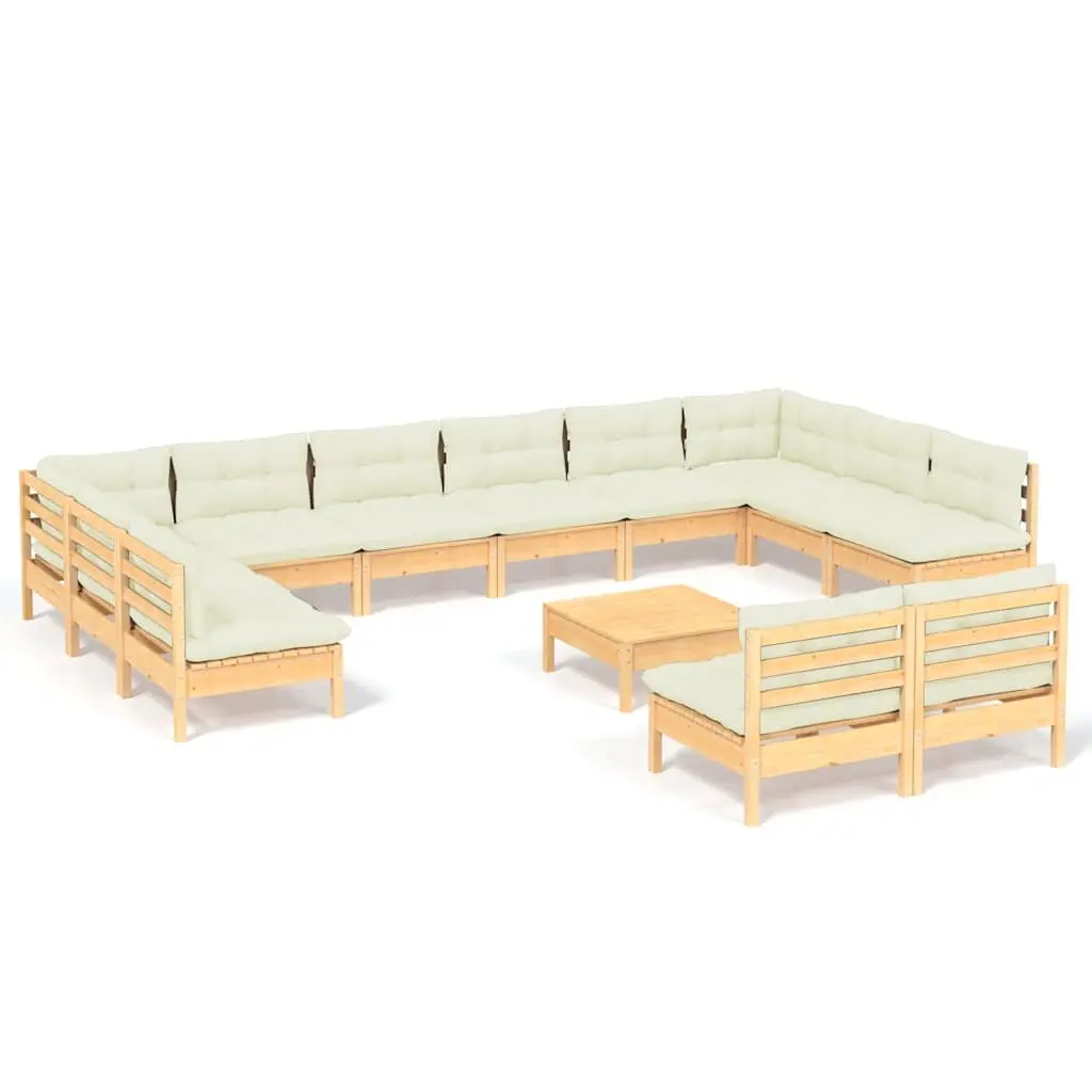 Garden Lounge Set Cream 13 Piece Modular Outdoor Patio Furniture Pinewood