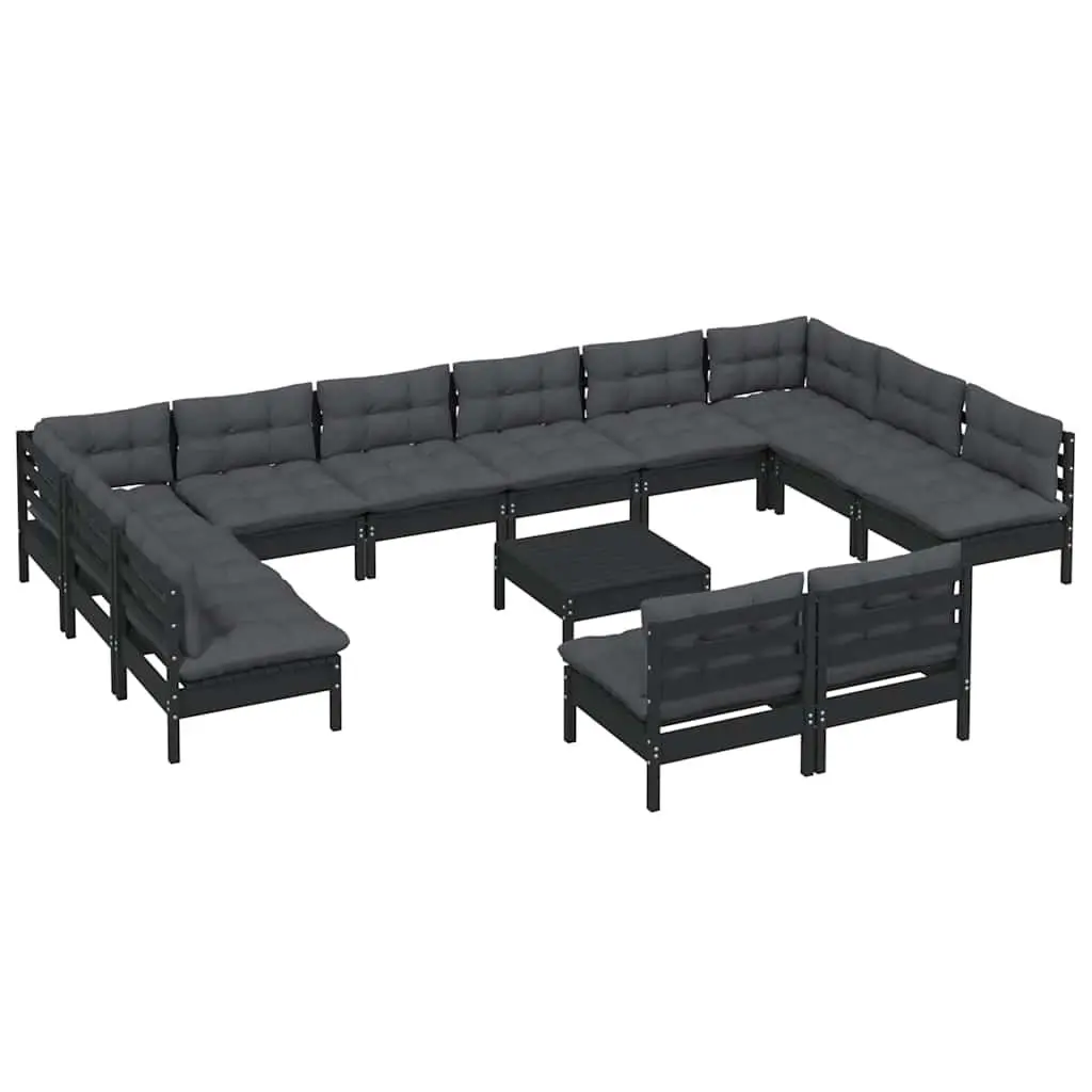 Garden Lounge Set 13 Piece Outdoor Patio Furniture with Cushions Black Pinewood