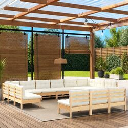 Garden Lounge Set 13 Piece Outdoor Patio Furniture Solid Pinewood with Cream