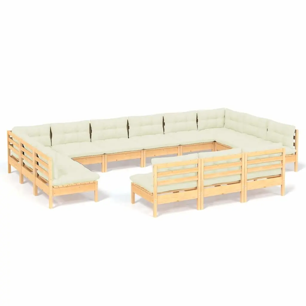 Garden Lounge Set Cream 13 Piece Outdoor Patio Furniture Solid Pinewood Modular Segments