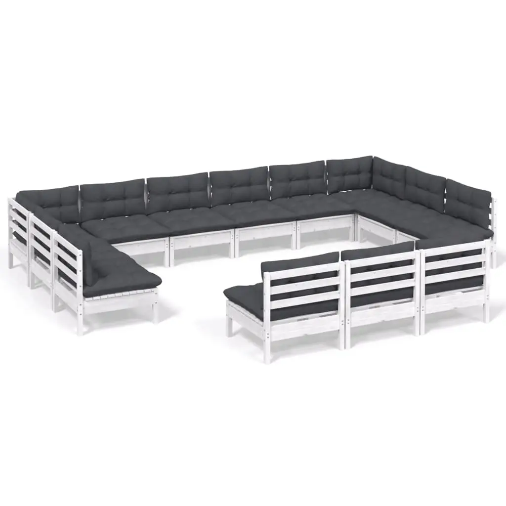 Garden Lounge Set 13 Piece White Outdoor Furniture Patio with Cushions Modular