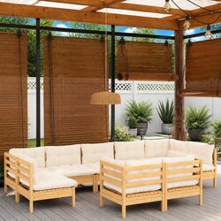 Garden Lounge Set 9 Piece Outdoor Furniture Patio Sectional with Cream Cushions