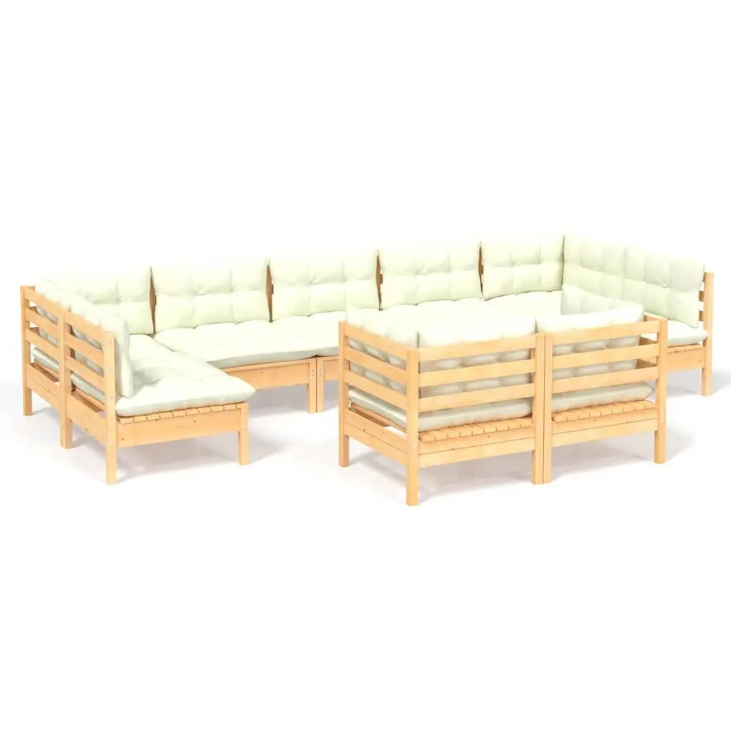 Garden Lounge Set 9 Piece Outdoor Furniture Patio Sectional with Cream Cushions