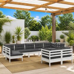Garden Lounge Set 9 Piece Patio Furniture White Pinewood with Cushions Modular