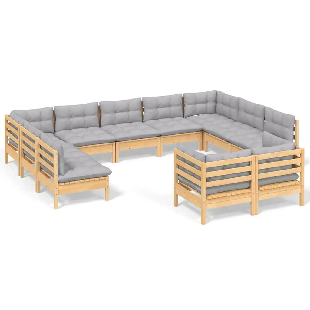 Garden Lounge Set 11 Piece Outdoor Patio Furniture Grey Cushions Modular