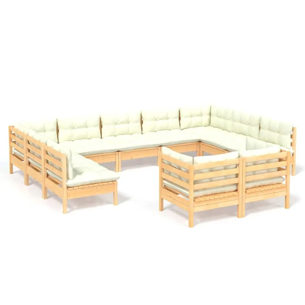 Garden Lounge Set 11 Piece Outdoor Patio Furniture Modular Solid Wood Cream
